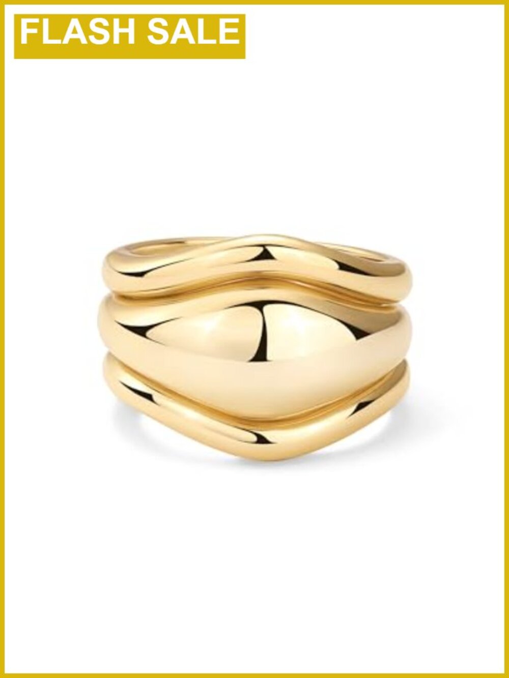 3-Piece 14K Gold Plated Chunky Stackable Rings Set for Women with Cubic Zirconia